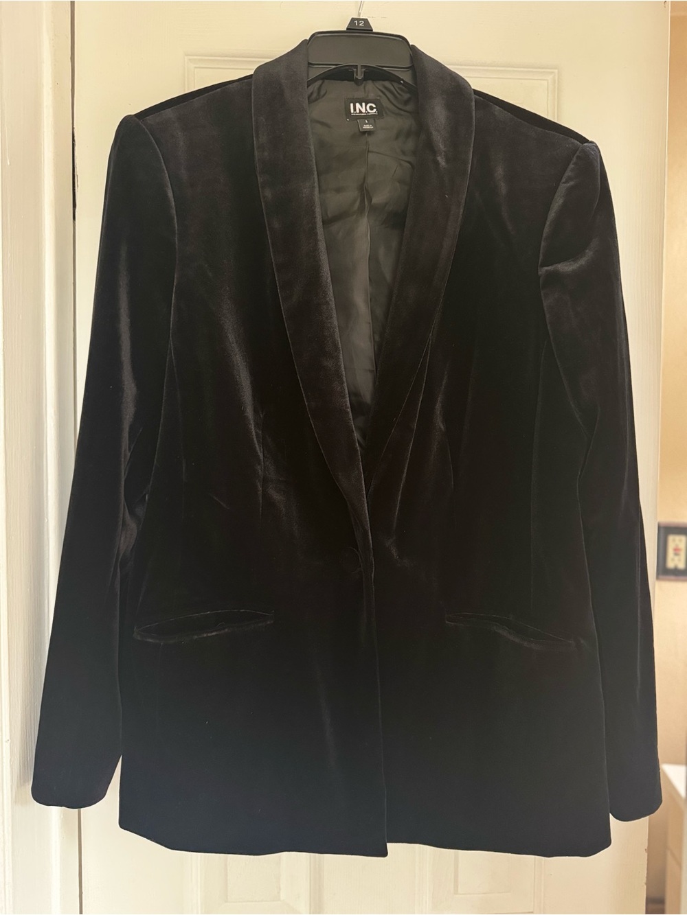 INC International Concepts Black Velvet Shawl-Collar Blazer
